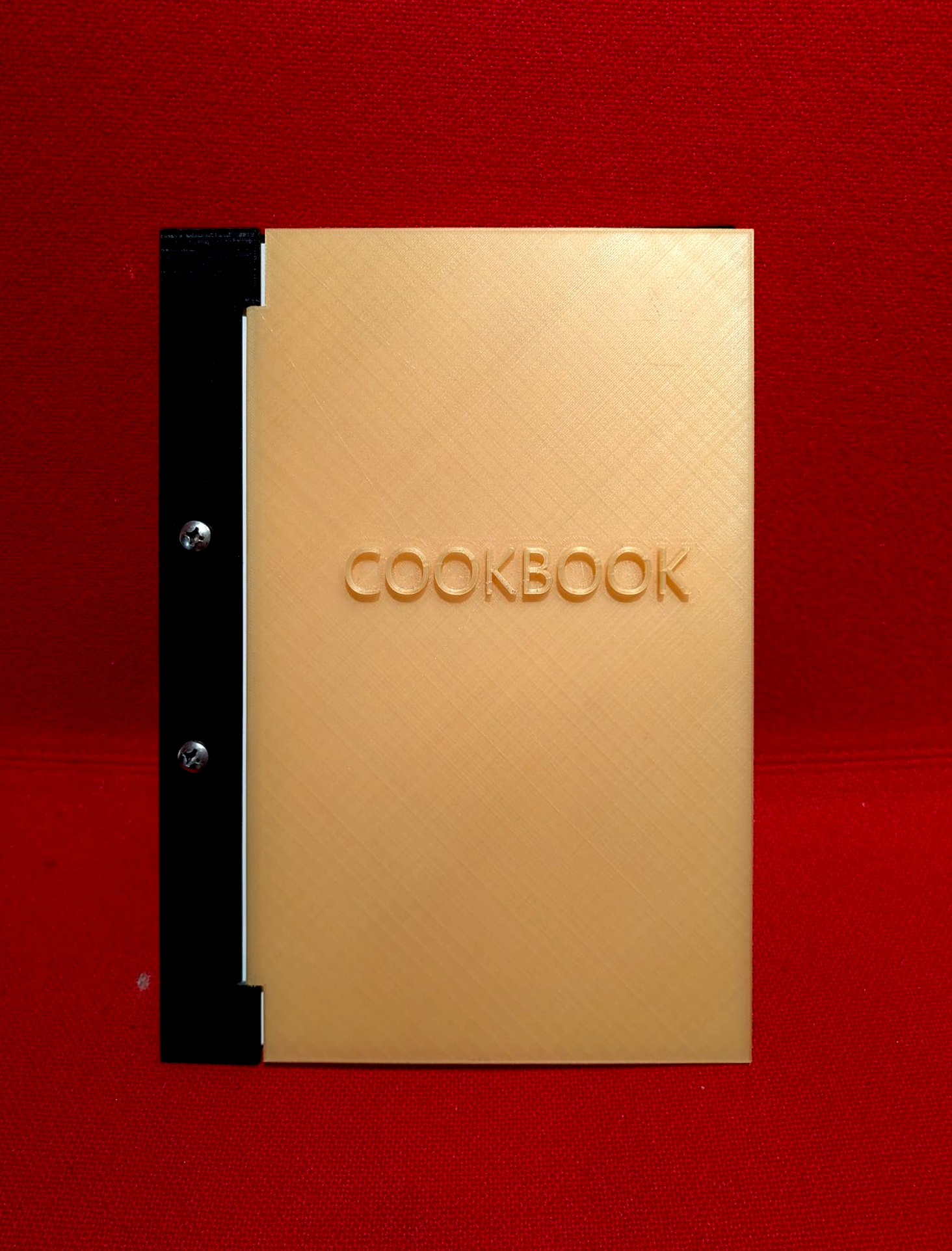 Potluck and Cookbook - 3D printed cookbook cover with decorative design